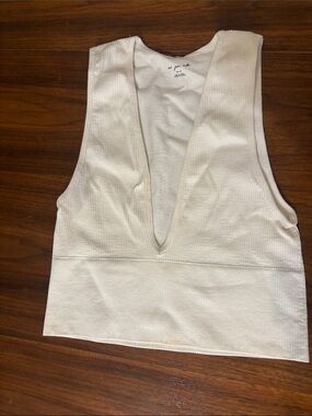 Ivory Deep V Ribbed Cropped Tank Top